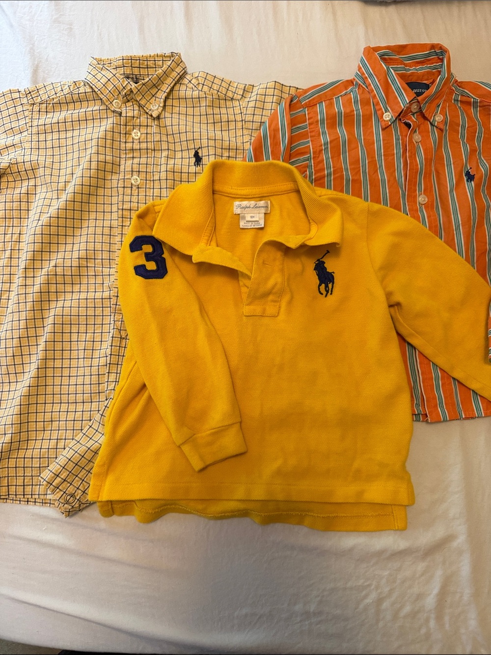 Ralph Lauren 100% Cotton 12-18 month Baby Boy Bundle! Bodysuit, Polo,& Button Up